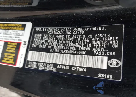 2010 Toyota Camry from USA, damaged, VIN 4T1BF3EK8AU545646